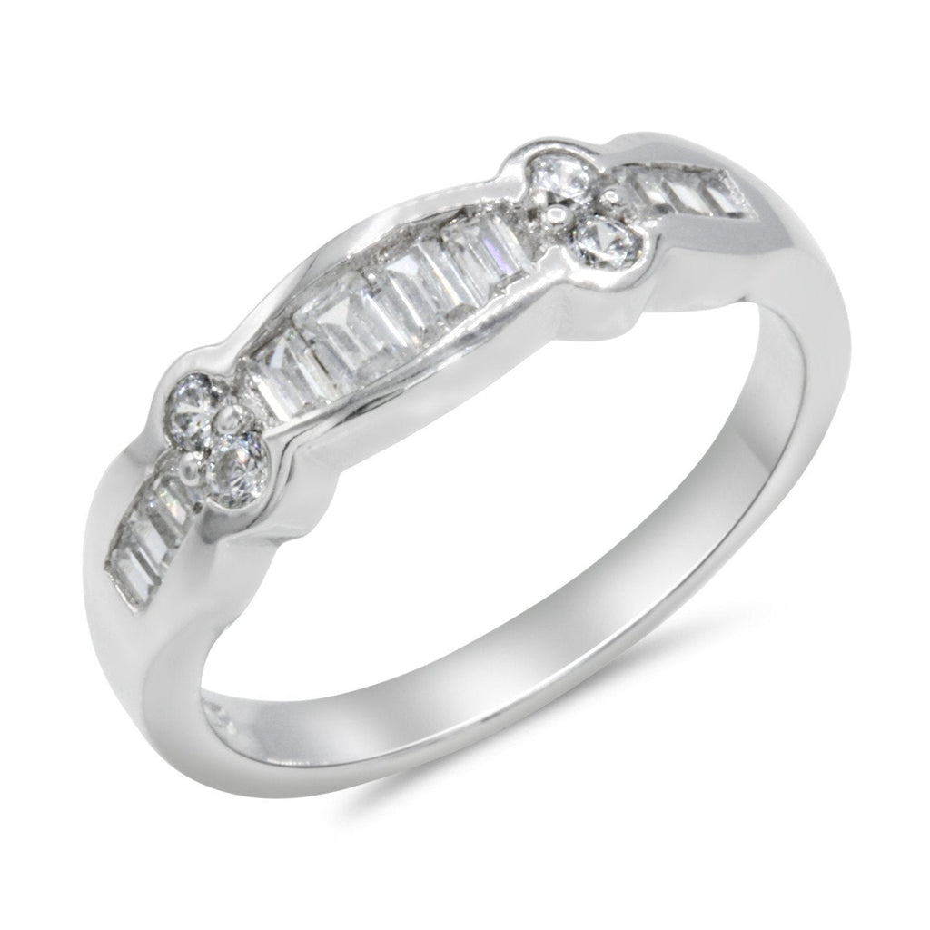 CZ 5mm Center Stone Sterling Silver Plated Crossover Halo Wedding Bridal Set, Engagement Ring