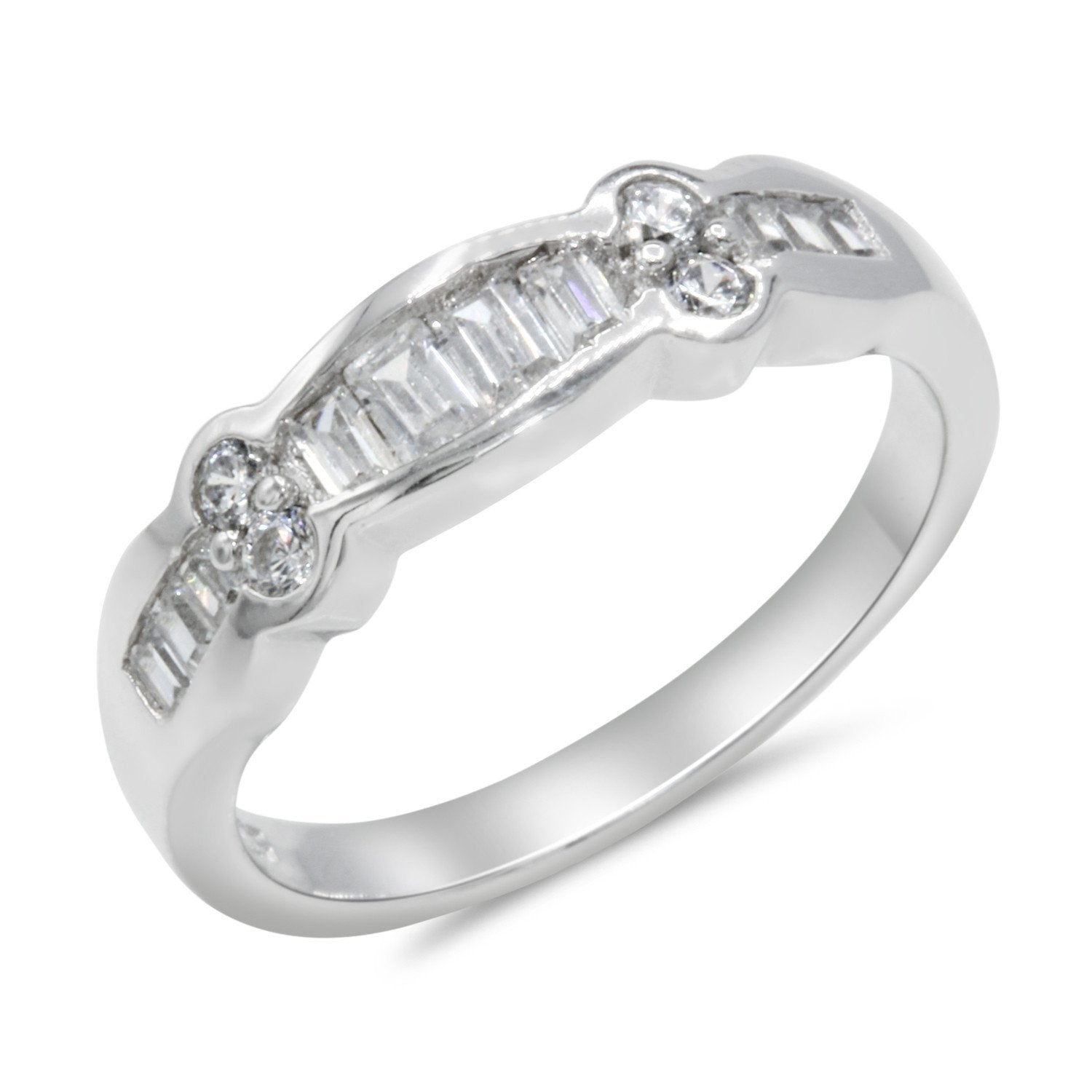 CZ 5mm Center Stone Sterling Silver Plated Crossover Halo Wedding Bridal Set, Engagement Ring