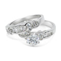 CZ 5mm Center Stone Sterling Silver Plated Crossover Halo Wedding Bridal Set, Engagement Ring