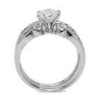 CZ 5mm Center Stone Sterling Silver Plated Crossover Halo Wedding Bridal Set, Engagement Ring