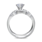 CZ 5mm Center Stone Sterling Silver Plated Crossover Halo Wedding Bridal Set, Engagement Ring