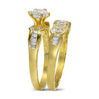 CZ 5mm Sterling Silver Gold Plated Crossover Halo Wedding Bridal Set, Engagement Ring