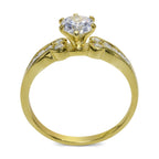 CZ 5mm Sterling Silver Gold Plated Crossover Halo Wedding Bridal Set, Engagement Ring