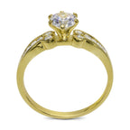 CZ 5mm Sterling Silver Gold Plated Crossover Halo Wedding Bridal Set, Engagement Ring