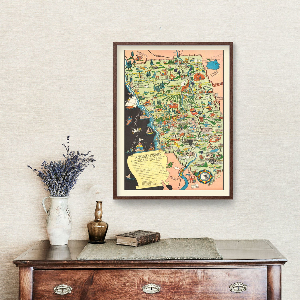 Vintage Map of Sonoma County, California 1951