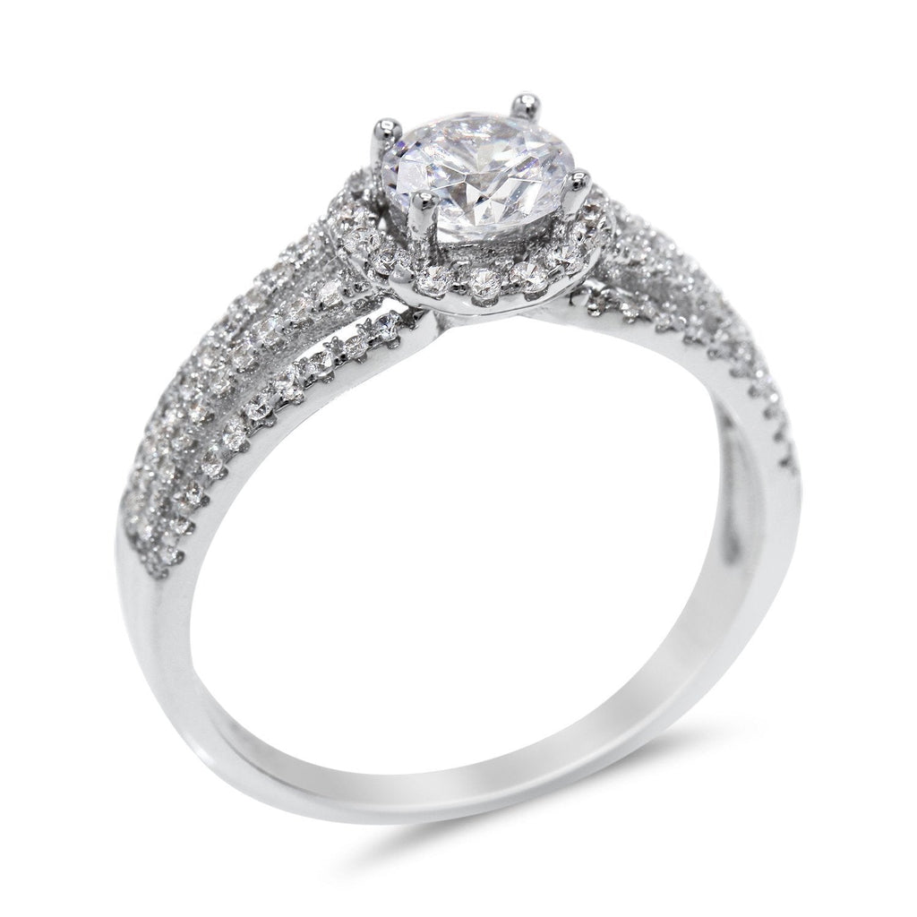 Cubic Zirconia Floating Halo Engagement Ring in Sterling Silver