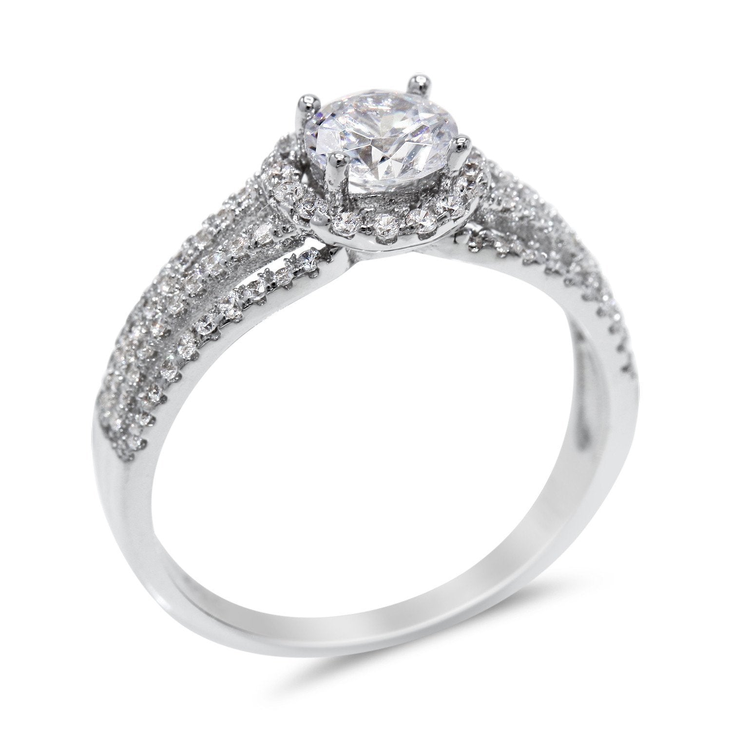 Cubic Zirconia Floating Halo Engagement Ring in Sterling Silver