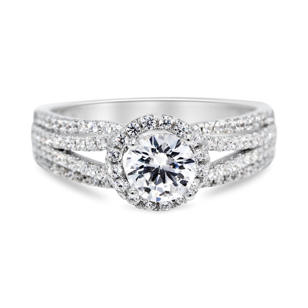 Cubic Zirconia Floating Halo Engagement Ring in Sterling Silver