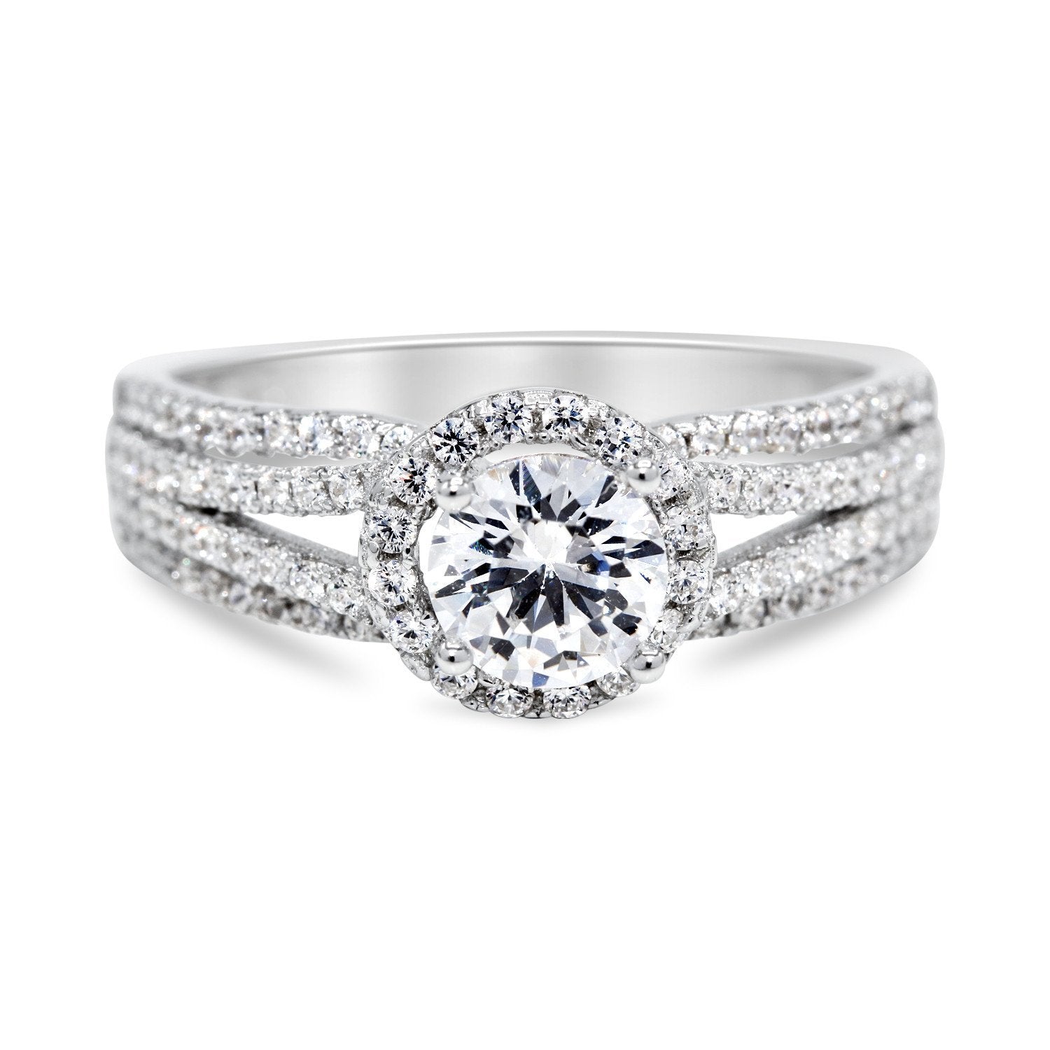 Cubic Zirconia Floating Halo Engagement Ring in Sterling Silver