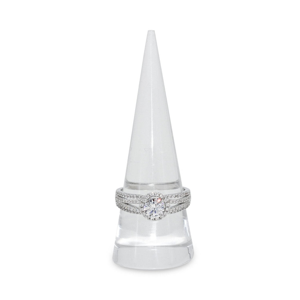 Cubic Zirconia Floating Halo Engagement Ring in Sterling Silver