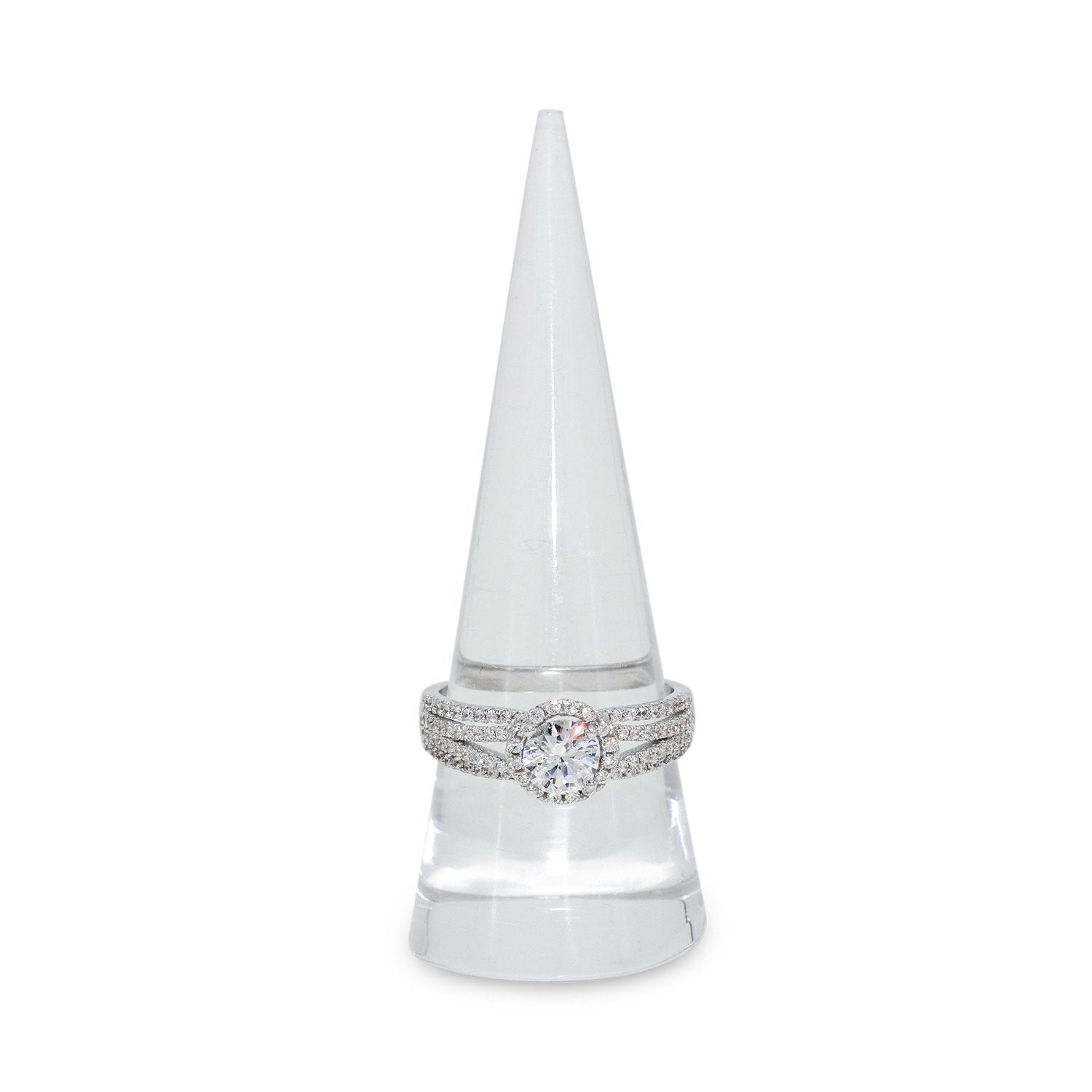 Cubic Zirconia Floating Halo Engagement Ring in Sterling Silver
