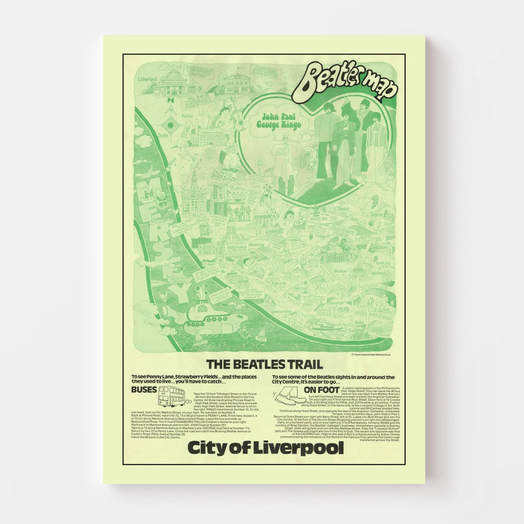 Vintage Map of Liverpool, England 1974