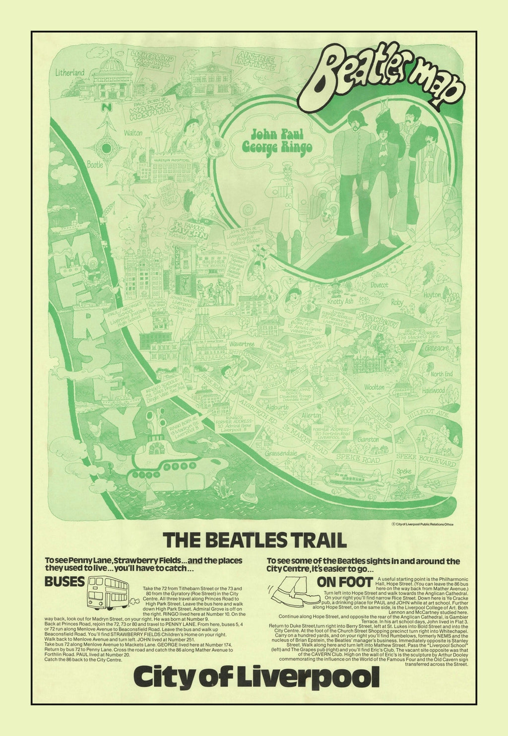 Vintage Map of Liverpool, England 1974