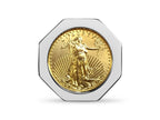 Fancy Solid White/Yellow/Rose Gold Handmade Coin Ring , 1/10oz Coin ,