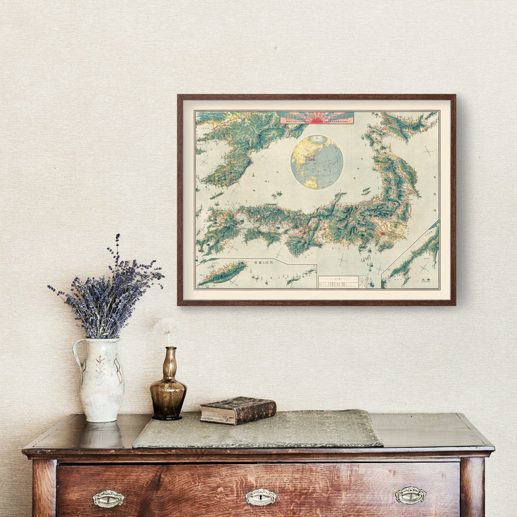 Vintage Birds Eye View Railroad Map of Japan 1920