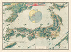 Vintage Birds Eye View Railroad Map of Japan 1920