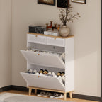 Modern Freestanding Shoe Cabinet With Flip Up Doors - White Natural