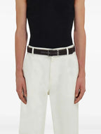 Ferragamo Men Basketweave Effect Leather Belt With Square Buckle
