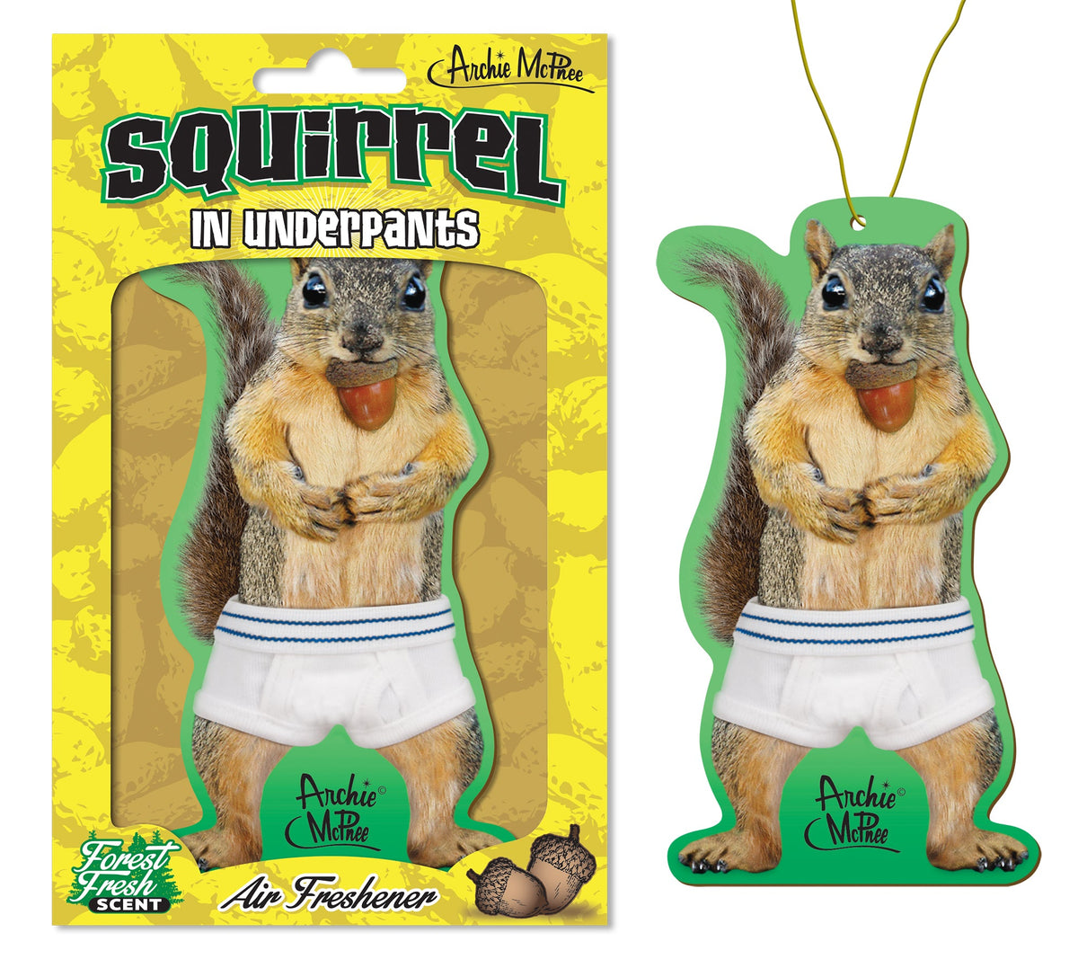 SQUIRREL IN UNDERPANTS Car Air Freshner (Forest Fresh Scent) - Archie McPhee