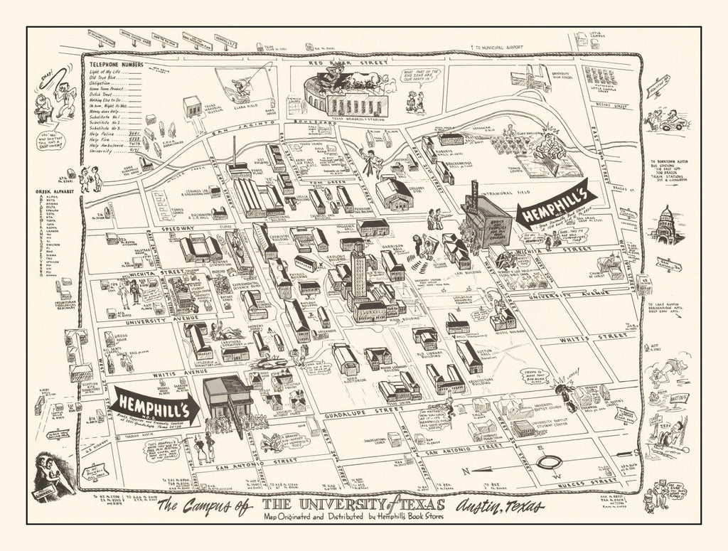 Vintage University of Texas in Austin Map 1945