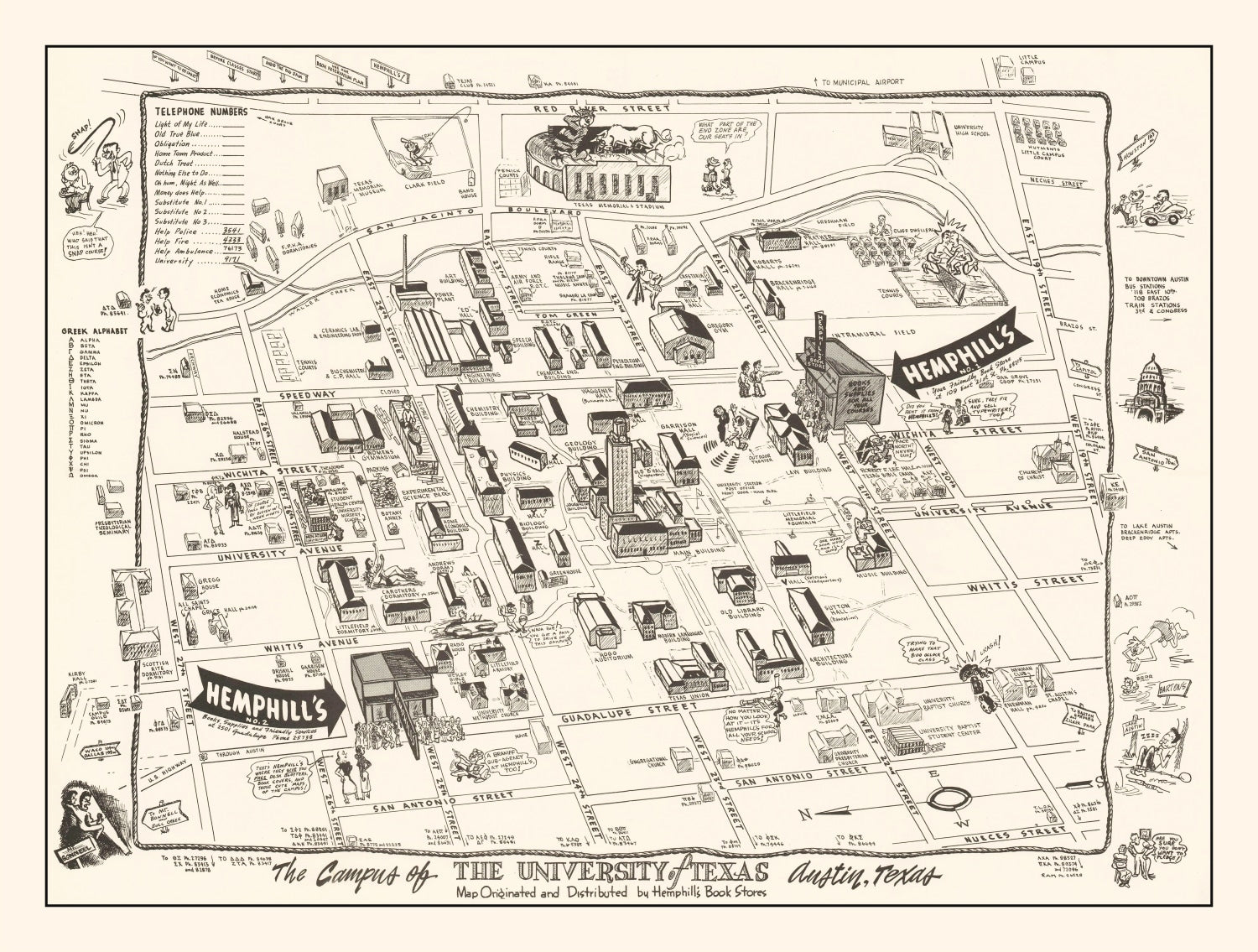 Vintage University of Texas in Austin Map 1945
