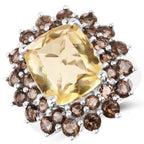 8.95 Carat Genuine Citrine and Smoky Quartz .925 Sterling Silver Ring