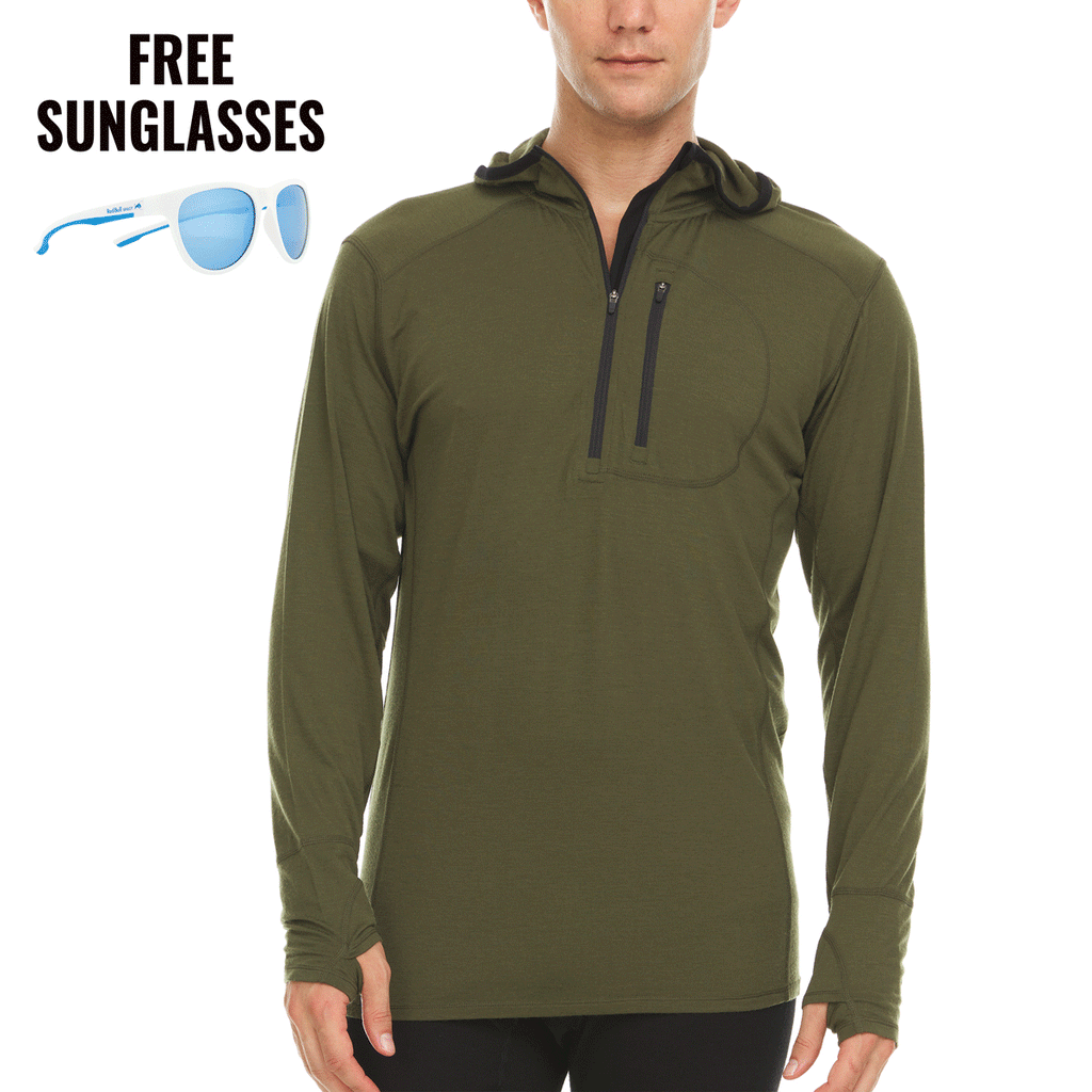 Men's Wool 1/4 Zip Merino Sun Hoodie - Microweight