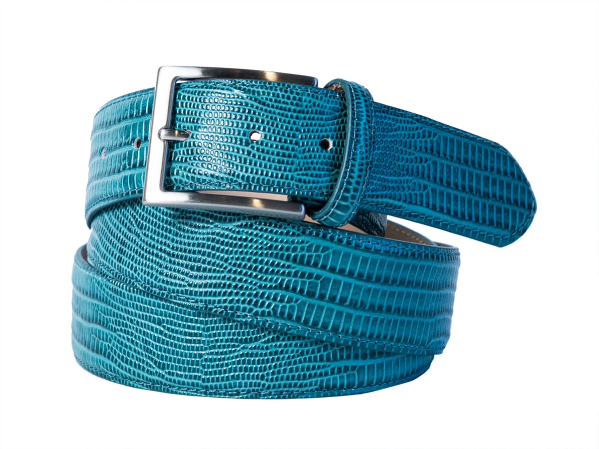 Calf Skin Lizard Embossed Belt Tiffany Blue