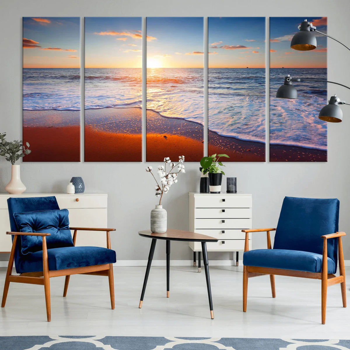 Ocean Beach Wall Art, Coastal Sunset Tropical Island Seascape Canvas Print