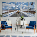 Bison Wall Art | Snowy Road Wall Art | Framed Mountain Landscape Canvas