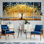 Golden Tree Wall Art | Framed Autumn Leaves Canvas Artwork