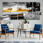 Yellow Rowboat Wall Art | Framed Tropical Shoreline Canvas