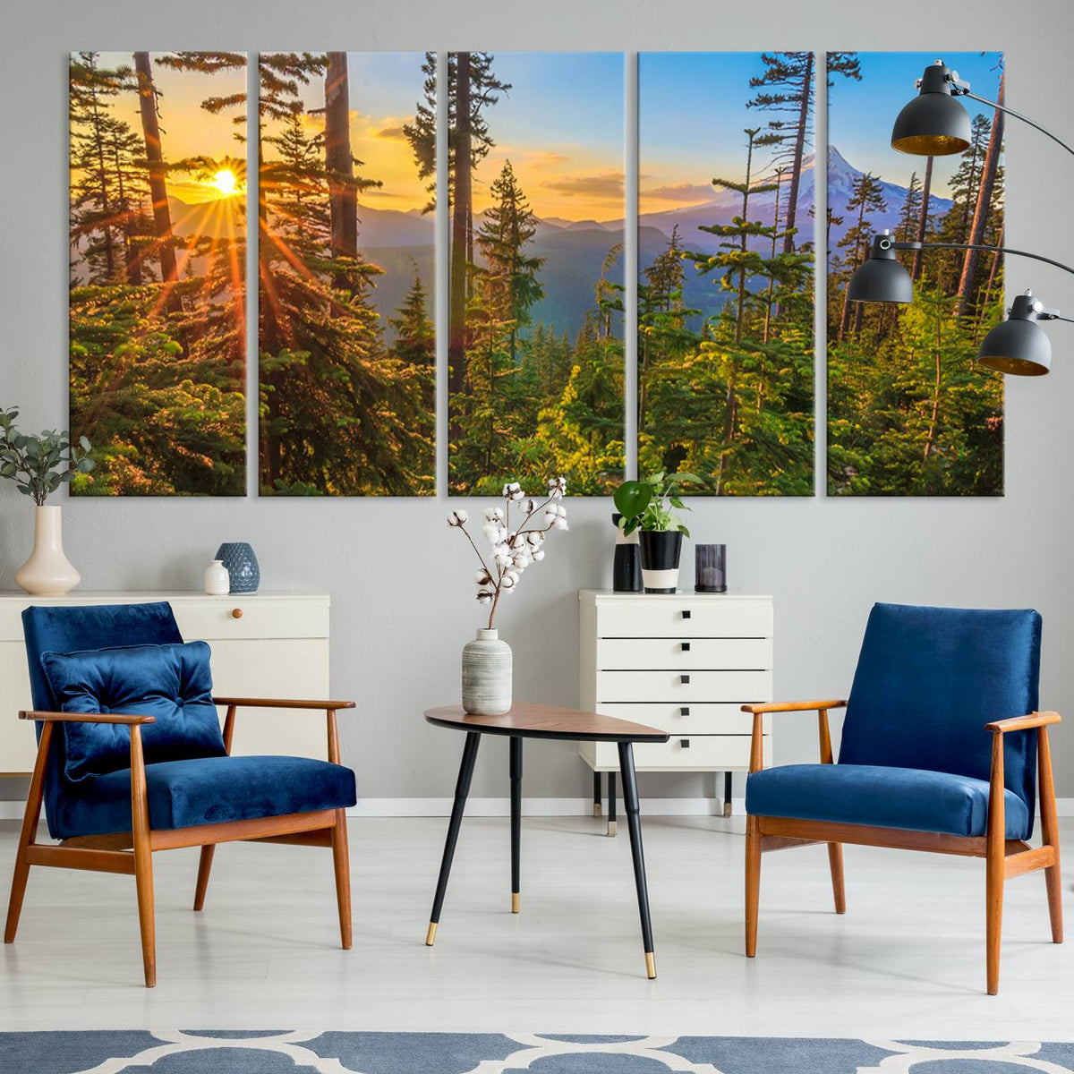 Forest Sunset Wall Art Canvas Print | Green Pines in Golden Light