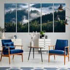 Misty Forest Wall Art Canvas Print | Pine Hills with Foggy Trees