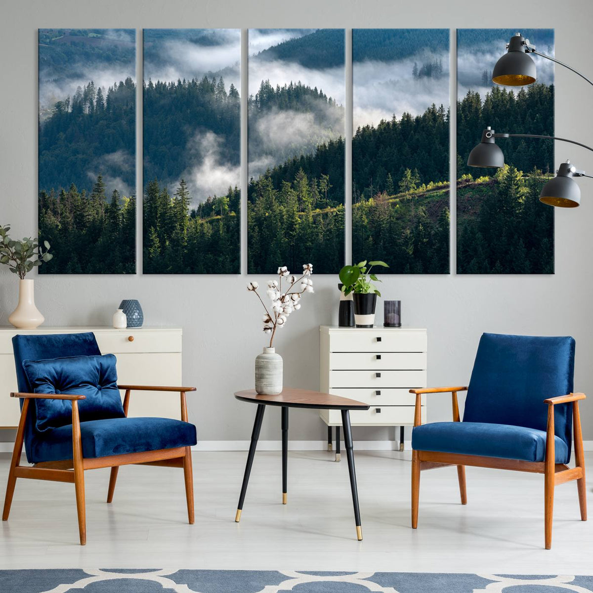Misty Forest Wall Art Canvas Print | Pine Hills with Foggy Trees