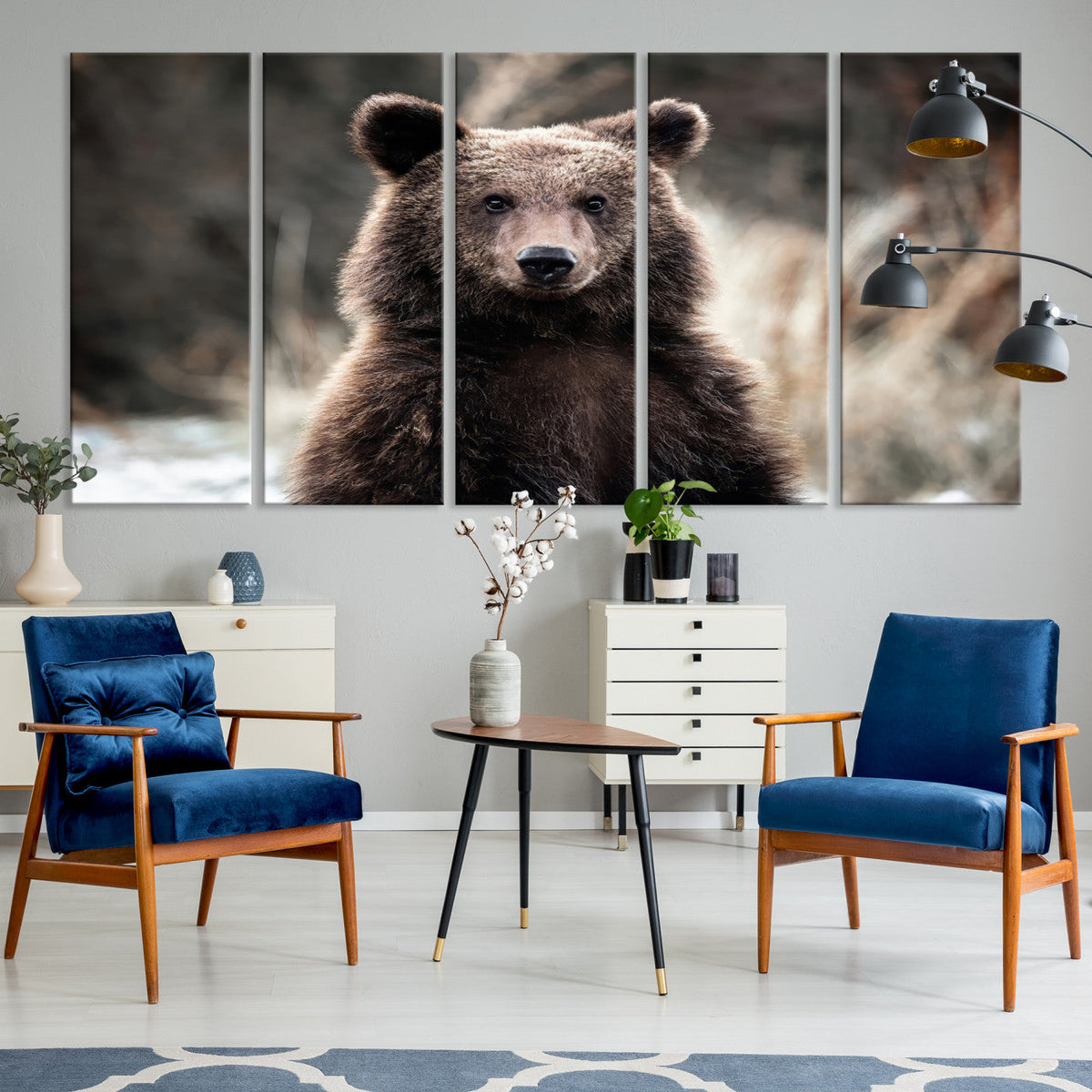 Brown Bear Wall Art Canvas Print, Framed Majestic Woodland Wildlife Cabin Art