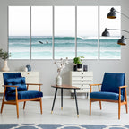 Surfing Wall Art Canvas Print, Framed Minimalist Ocean Waves Beach Art