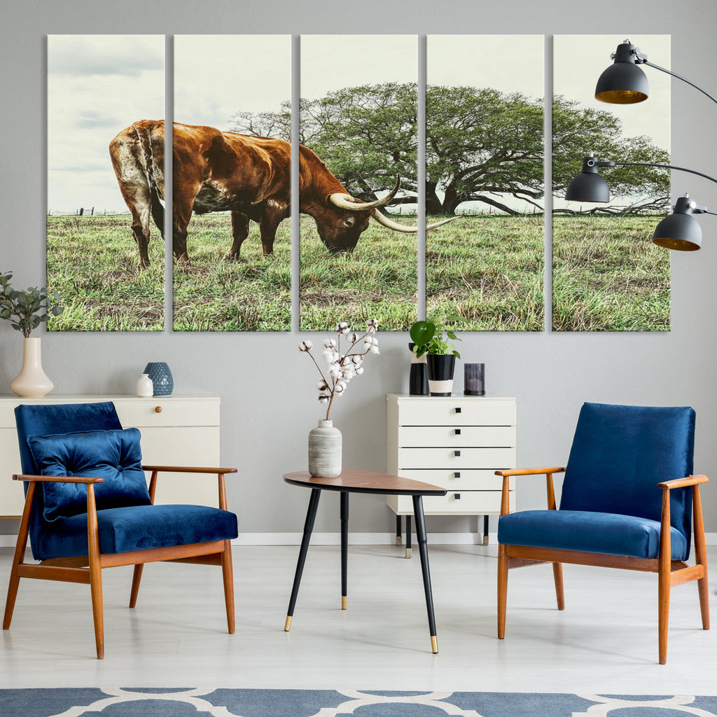 Texas Longhorn Wall Art Canvas Print, Rustic Western Ranch