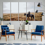 Cowboy Wall Art Canvas Print, Framed Western Rustic Ranch Scene