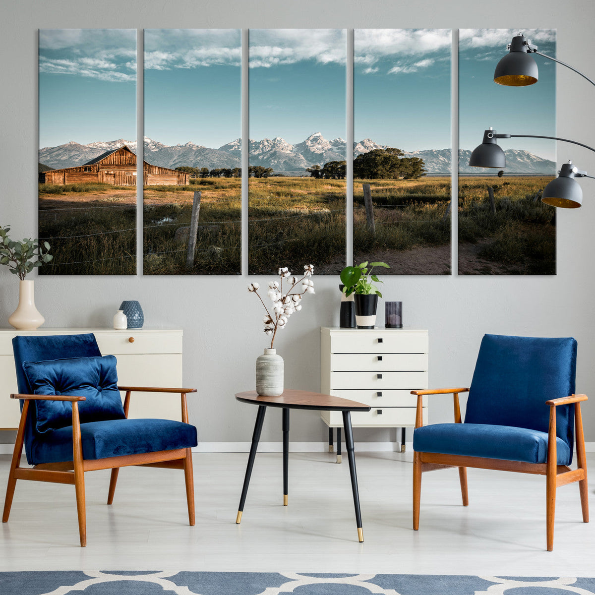 Rustic Farmhouse Wall Art Canvas Print, Teton Range Mormon Row Barn