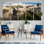 Tranquil Forest Scene Wall Art Canvas Print, Framed Moody Sunbeam Through Trees