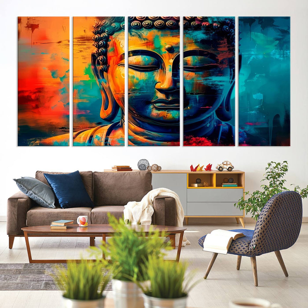 Colorful Buddha Wall Art | Framed Abstract Portrait Canvas