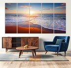 Tropical Ocean Sunset Wall Art Canvas Print, Golden Beach Horizon, Coastal Island Decor