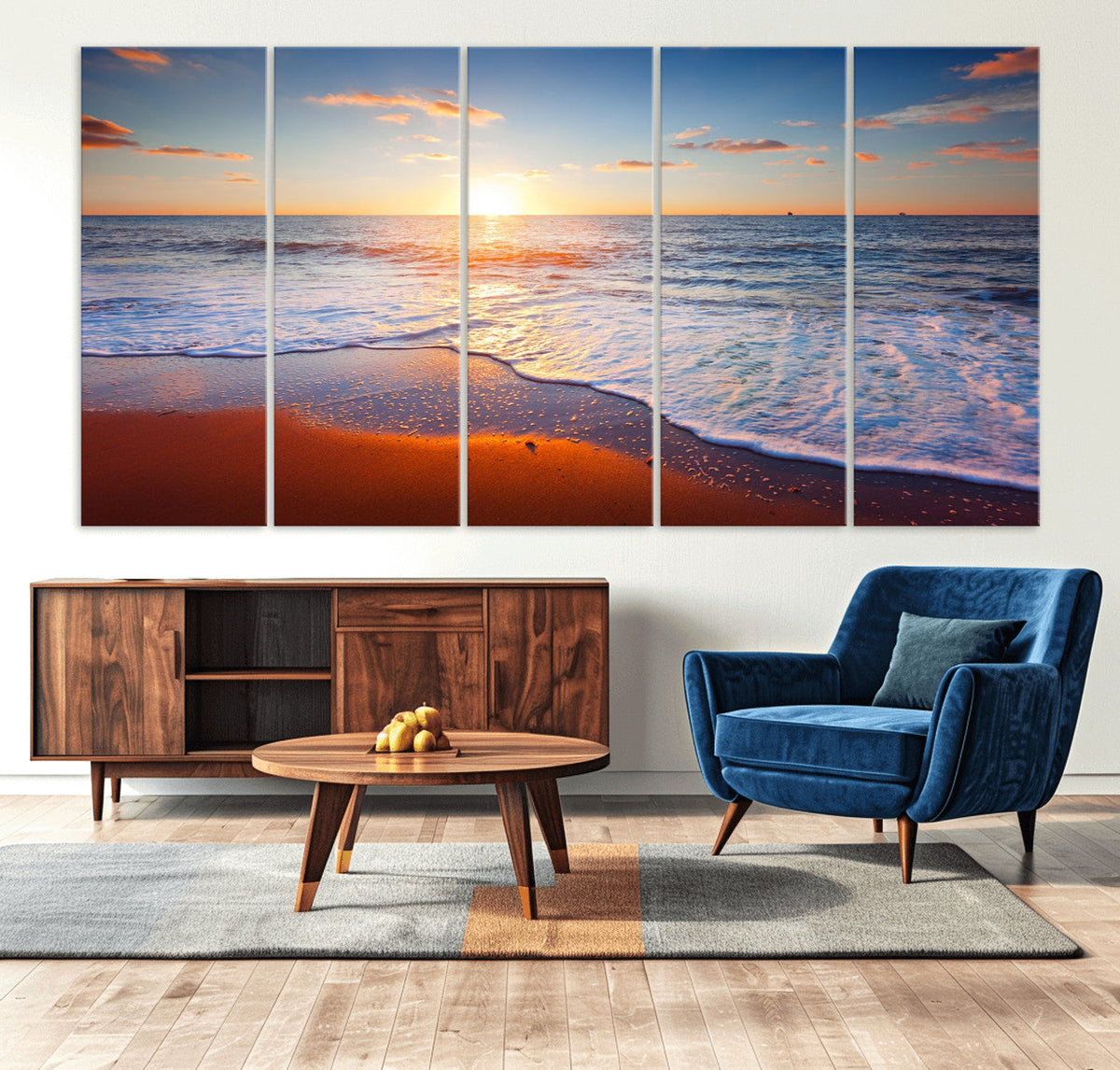 Tropical Ocean Sunset Wall Art Canvas Print, Golden Beach Horizon, Coastal Island Decor