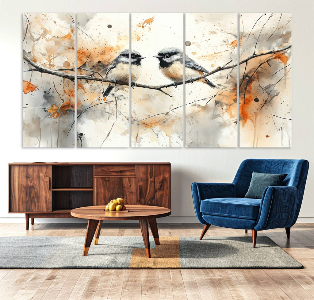 Beautiful Birds Wall Art | Framed Watercolor Branch Canvas