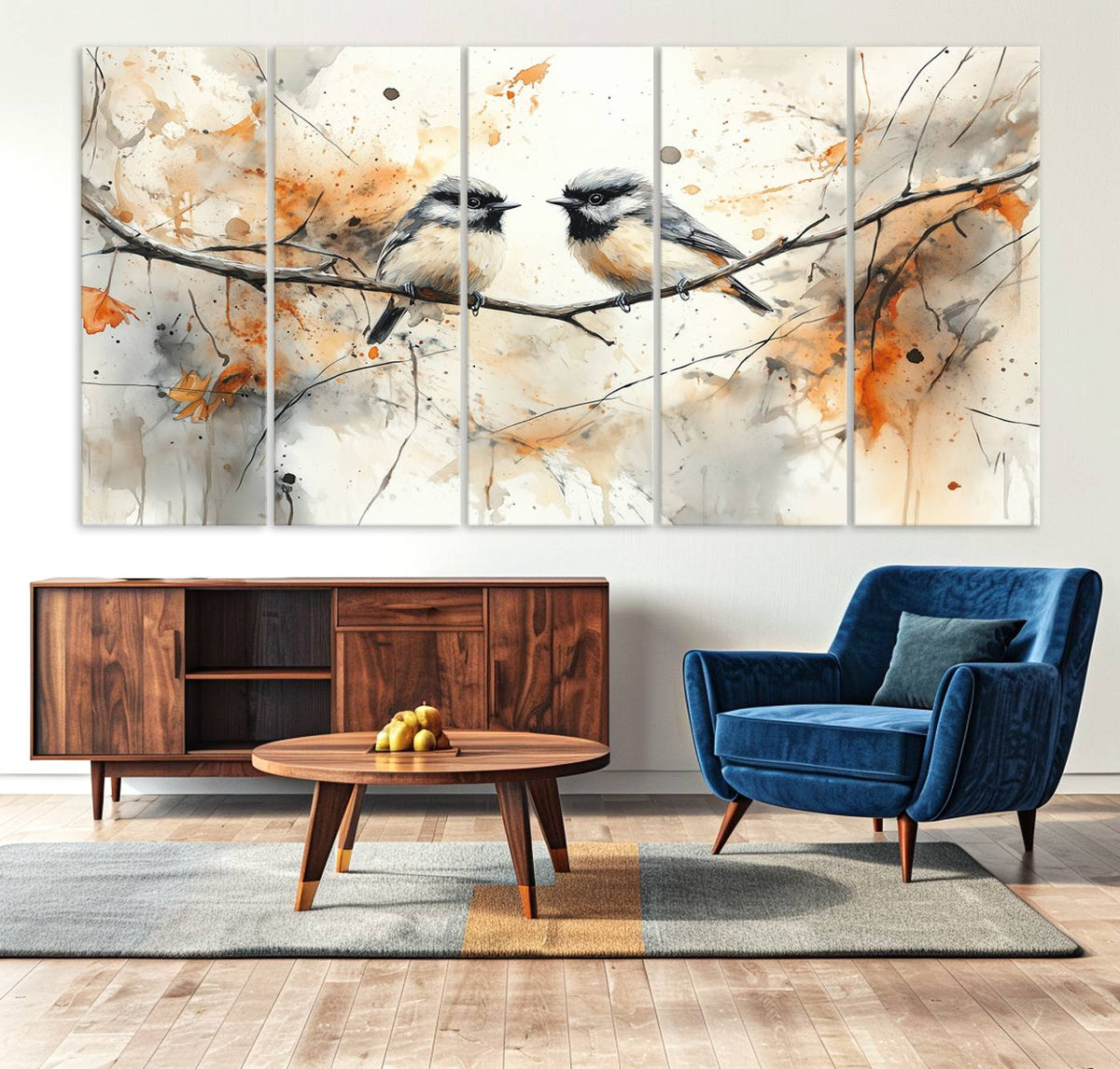 Beautiful Birds Wall Art | Framed Watercolor Branch Canvas