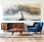 Silver Tree Wall Art | Framed Golden Leaves Canvas Artwork