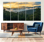 Mountain Sunrise Wall Art | Framed Pine Forest Canvas