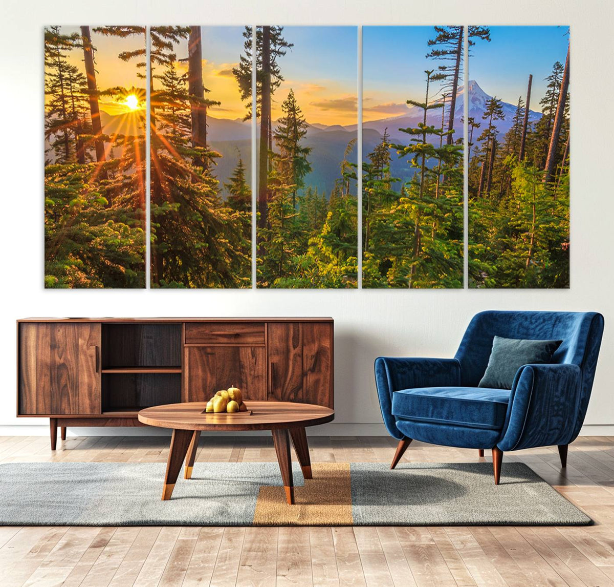 Forest Sunset Wall Art Canvas Print | Green Pines in Golden Light