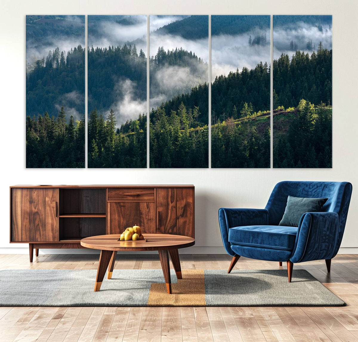 Misty Forest Wall Art Canvas Print | Pine Hills with Foggy Trees